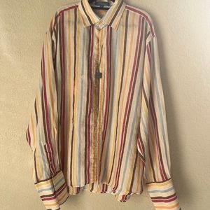 NEW Lorenier Mens Linen Shirt Long Sleeve French Cuffs Button Up Stripes XL